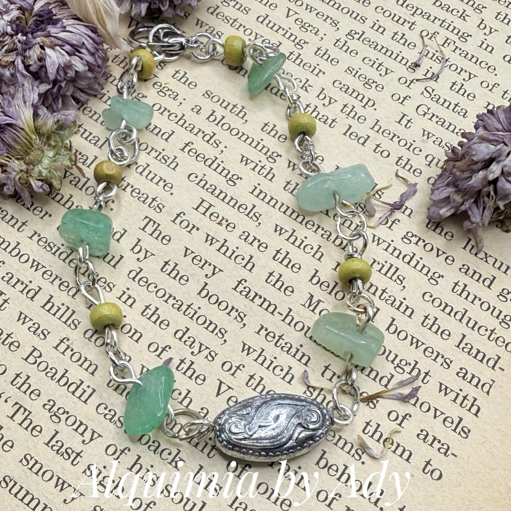 Alquimia Silver and Green aventurine Stone Bracelet